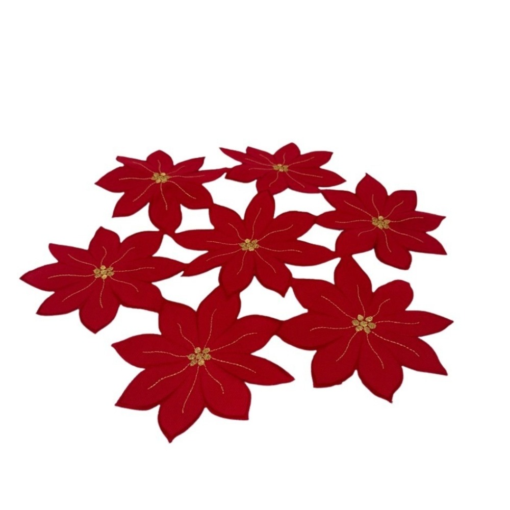 Poinsettia Placemat Set of 2 Red Table Centerpiece Floral Christmas Holiday